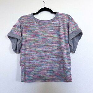 Saturday Sunday by Anthropologie Rainbow Gray Knit Cropped Sweatshirt Top, Small